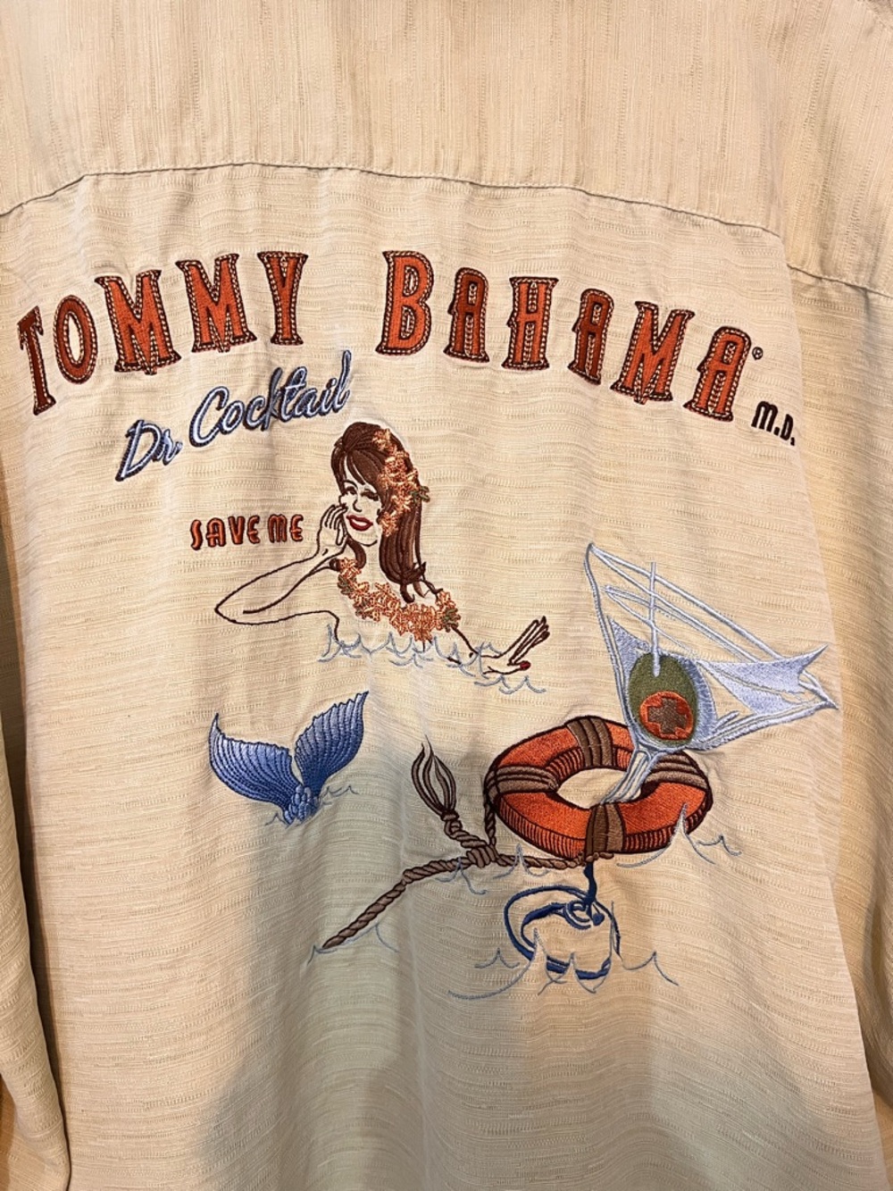 Vintage Tommy Bahama 2X button-down silk shirt, Dr. Bahama Dr. cocktail